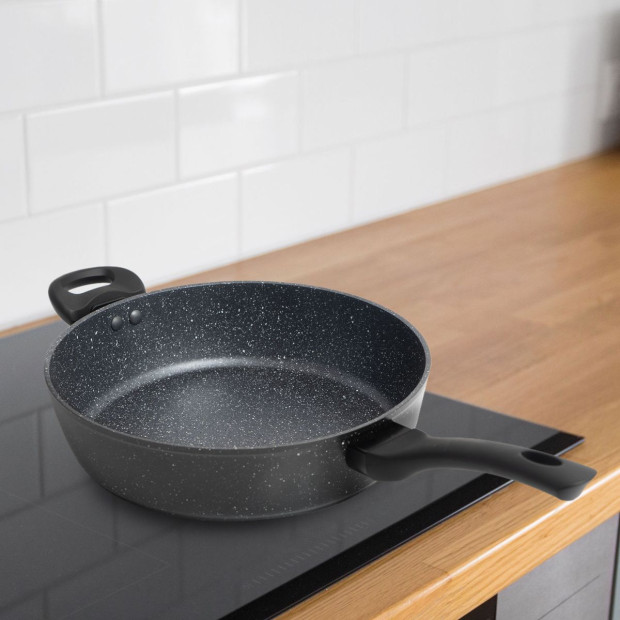 Forged Deep Frying Pan With Lid Cookware Kitchen Fry Pan Black 28cm Image 3