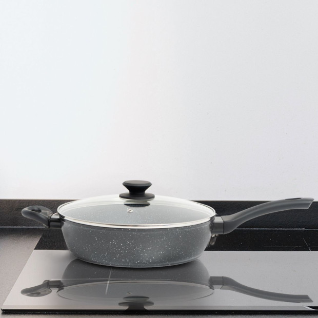Forged Deep Frying Pan With Lid Cookware Kitchen Fry Pan Black 28cm Image 4