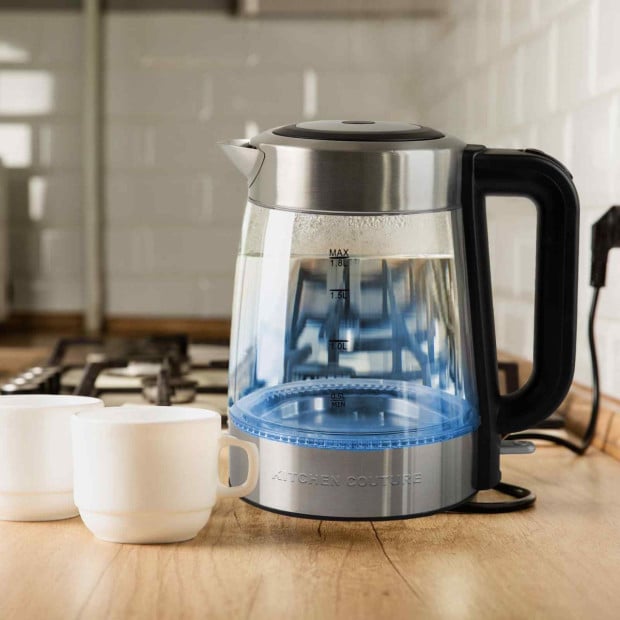 Cool Touch Stainless Steel LED Glass Kettle Dual Wall 1.7L Image 2