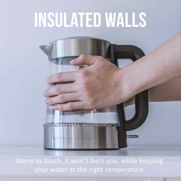 Cool Touch Stainless Steel LED Glass Kettle Dual Wall 1.7L Image 4