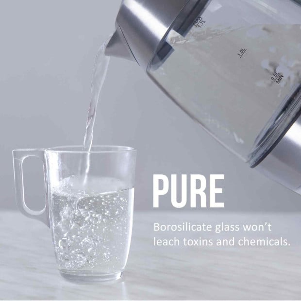 Cool Touch Slimline Stainless Steel Blue LED Glass Kettle 1.7L Image 6