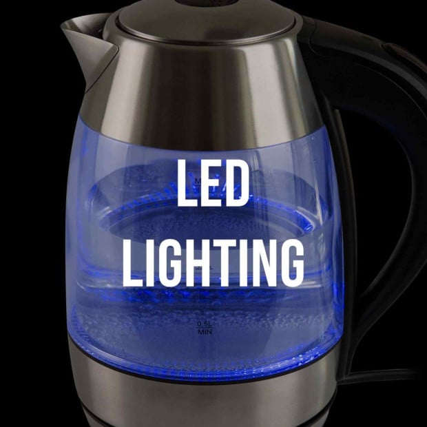 Cool Touch Slimline Stainless Steel Blue LED Glass Kettle 1.7L Image 8