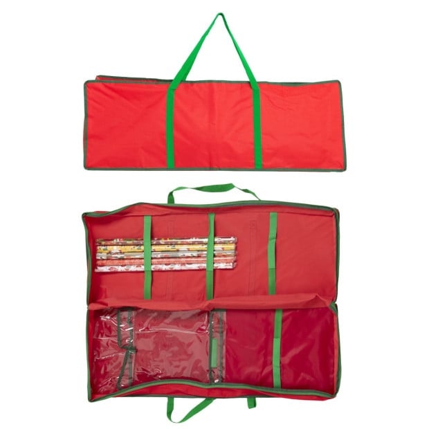 Printed Christmas Paper Storage Bag With 5 Rolls and Scissors Set