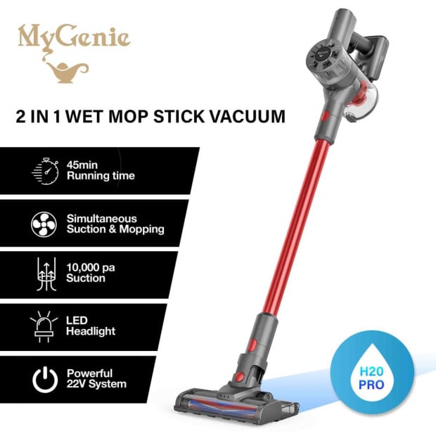 Wet Mop 2-IN-1 Cordless Stick Vacuum Cleaner Handheld Recharge - Red Image 2
