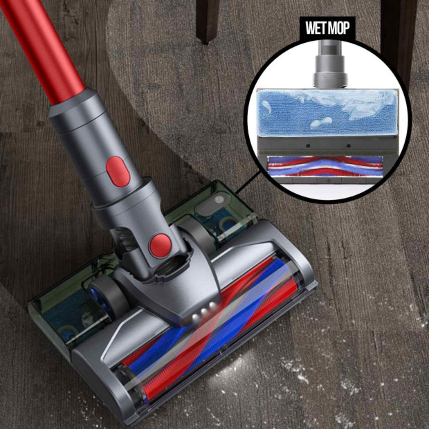 Wet Mop 2-IN-1 Cordless Stick Vacuum Cleaner Handheld Recharge - Red Image 3