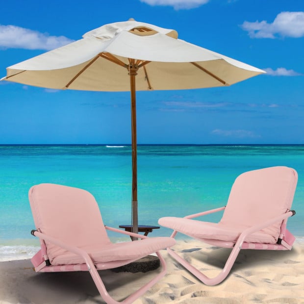 Outdoors Beach Chair Summer Camping Foldable Folding 2 Pack - Pink Image 3