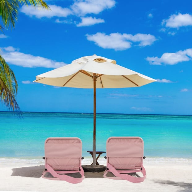 Outdoors Beach Chair Summer Camping Foldable Folding 2 Pack - Pink Image 4