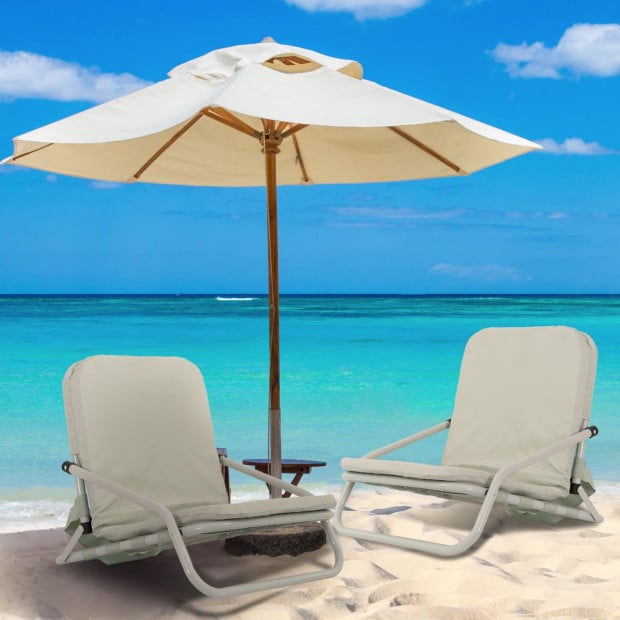 Outdoors Beach Chair Summer Camping Foldable Folding 2 Pack - Green Image 3