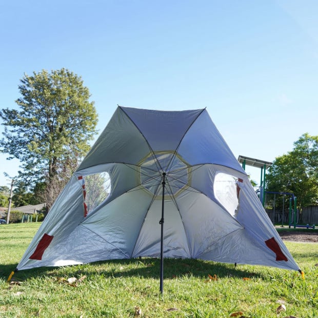 Beach Umbrella 2.4M Outdoor Garden Beach Portable Shade Shelter - Red Image 7