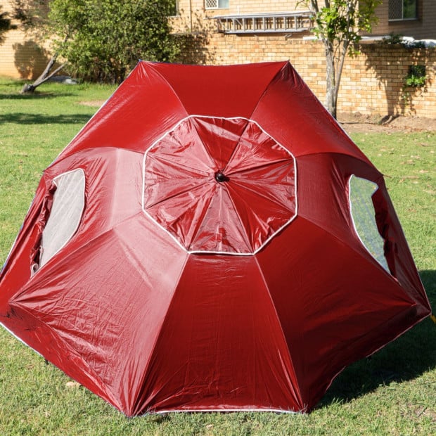 Beach Umbrella 2.4M Outdoor Garden Beach Portable Shade Shelter - Red Image 8