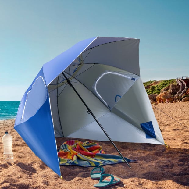 Beach Umbrella 2.4M Outdoor Garden Beach Portable Shade Shelter - Blue Image 2