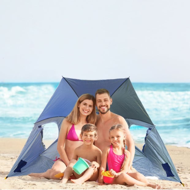 Beach Umbrella 2.4M Outdoor Garden Beach Portable Shade Shelter - Blue Image 4