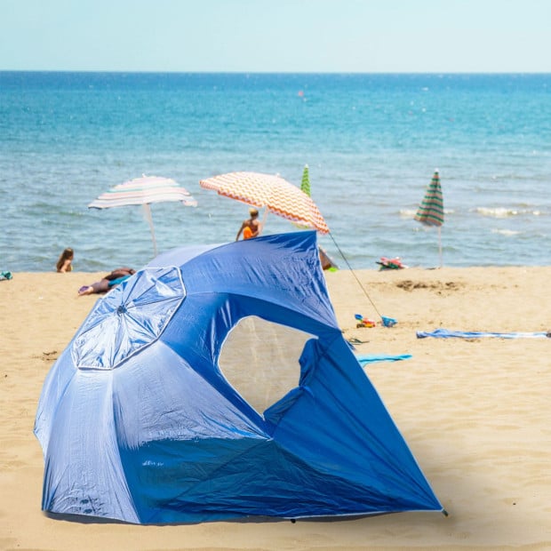 Beach Umbrella 2.4M Outdoor Garden Beach Portable Shade Shelter - Blue Image 6