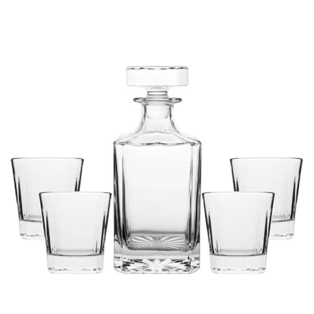 Square Whiskey Decanter Bottle With 4 Whiskey Glasses Set