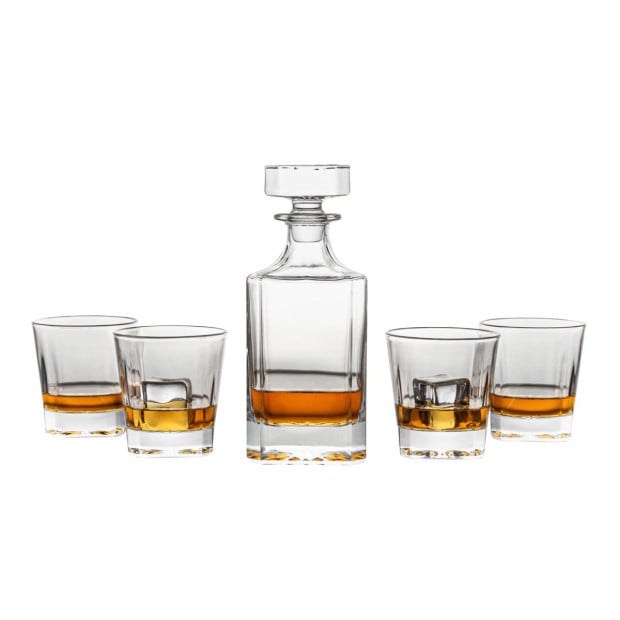 Square Whiskey Decanter Bottle With 4 Whiskey Glasses Set Image 5