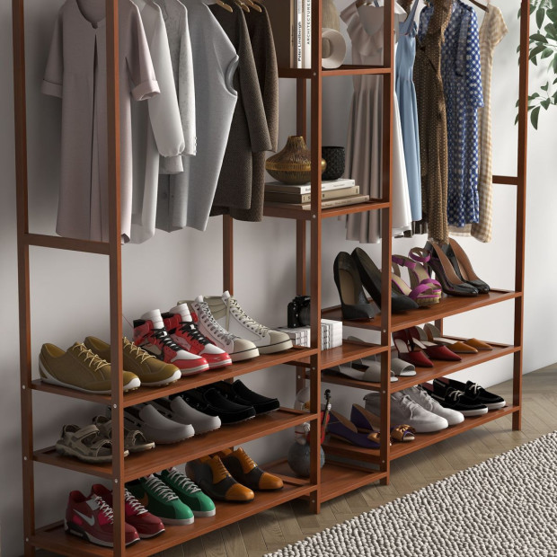 Multifunctional Bamboo Clothes Wardrobe Shoe Storage Stand Organiser Image 12