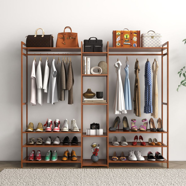 Multifunctional Bamboo Clothes Wardrobe Shoe Storage Stand Organiser Image 2