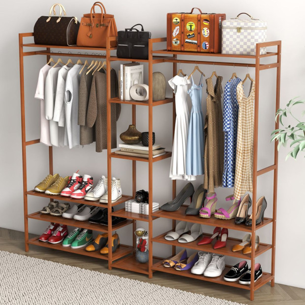 Multifunctional Bamboo Clothes Wardrobe Shoe Storage Stand Organiser Image 3