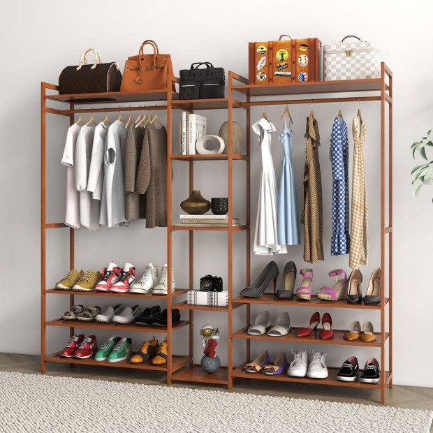 Multifunctional Bamboo Clothes Wardrobe Shoe Storage Stand Organiser Image 4
