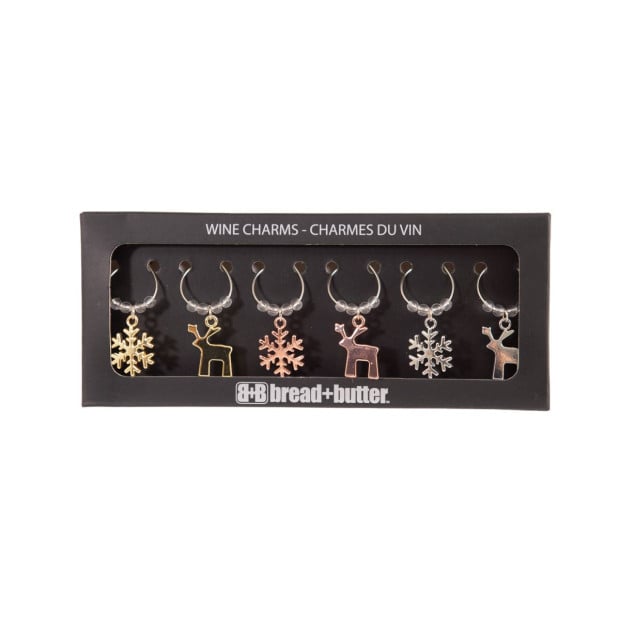 3 Snowflakes and 3 Reindeers Wie Glass Charms - 6 Pack