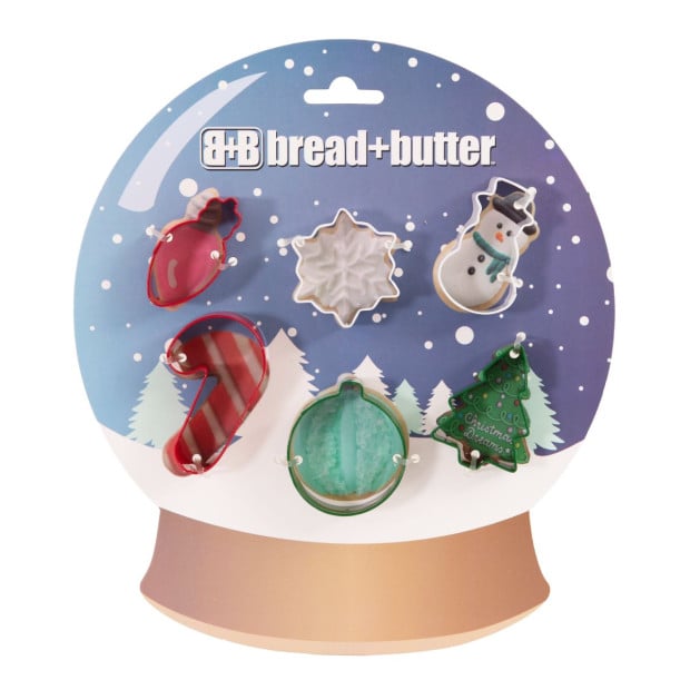 Cookie Cutter - Globe Flake SnowMan Cane Sock Tree - 6 Pk