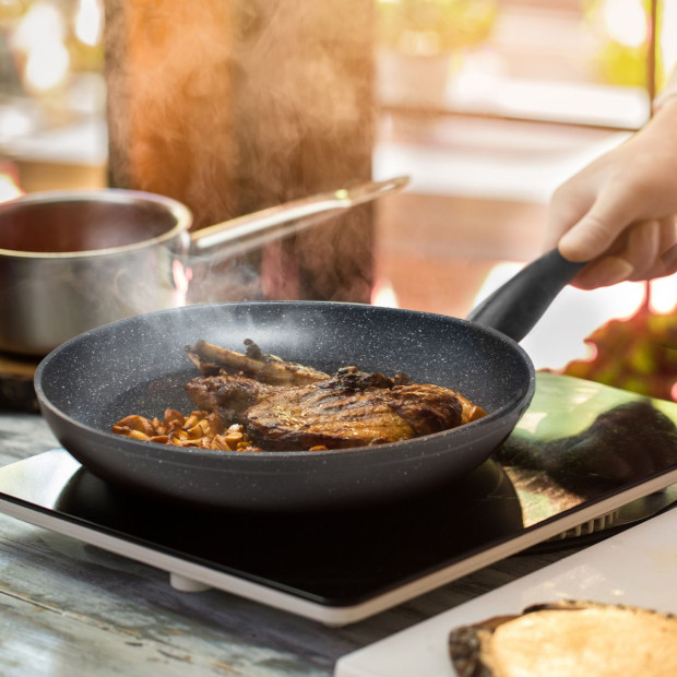 Forged Frying Pan Cookware Kitchen Fry Black Grey Handle 28cm Image 5