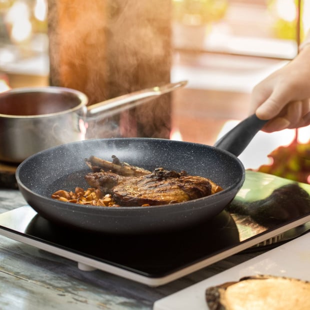 Forged Frying Pan Cookware Kitchen Fry Black Grey Handle 30cm Image 6
