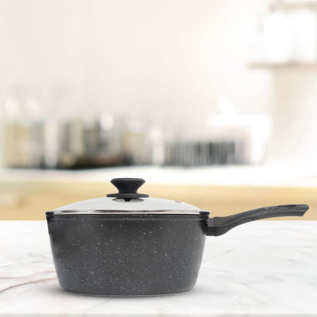 Forged Saucepan With Lid Cookware Kitchen Black Grey Handle 20cm Image 2