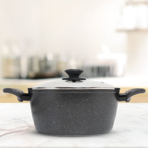 Forged Casserole With Lid Cookware Kitchen Black Grey Handle 24cm Image 2