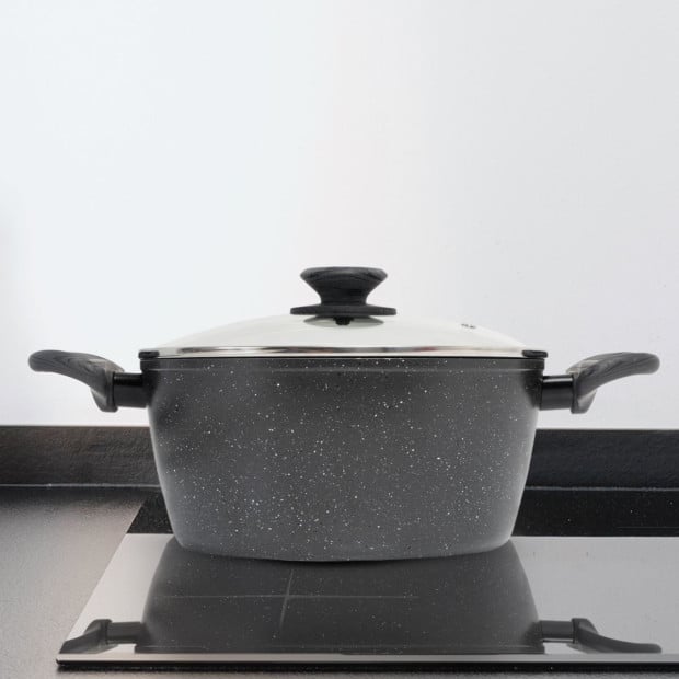Forged Casserole With Lid Cookware Kitchen Black Grey Handle 24cm Image 3