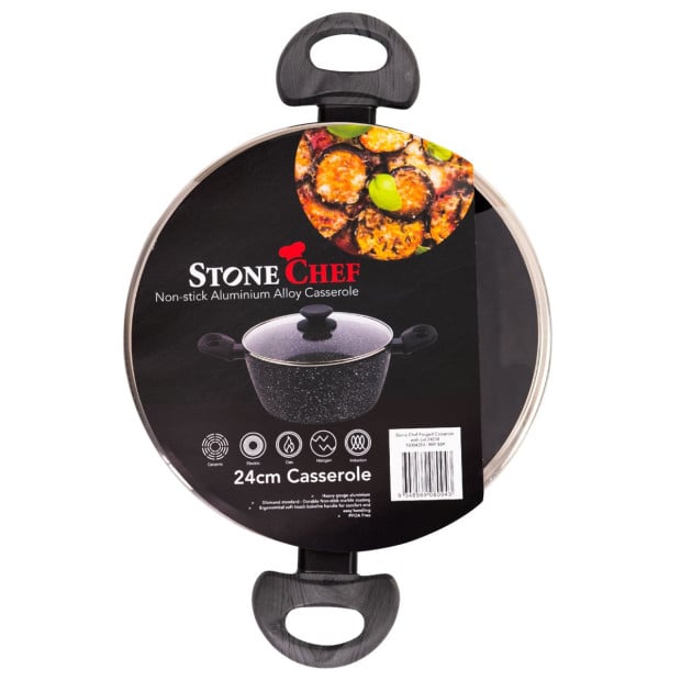 Forged Casserole With Lid Cookware Kitchen Black Grey Handle 24cm Image 5