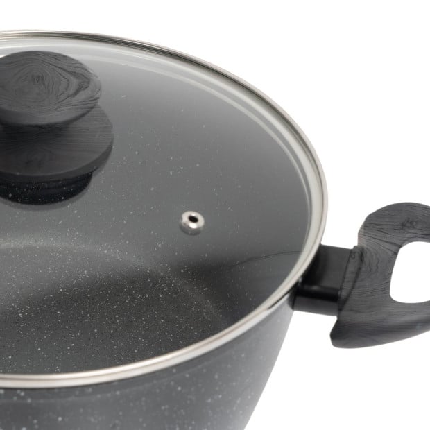 Forged Casserole With Lid Cookware Kitchen Black Grey Handle 24cm Image 7