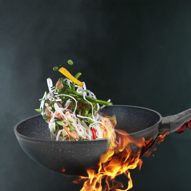 Forged Wok Non Stick Cookware Kitchen Black Grey Handle 30cm Image 3