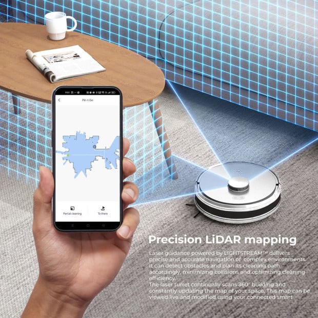 Laser IQ360 Turbo+ Robot Vacuum w/ Tower 3000pa LiDAR White Image 2