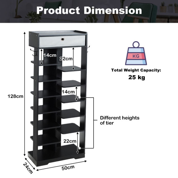 13-tier Vertical Shoe Rack With Removable Drawer - Black Image 3