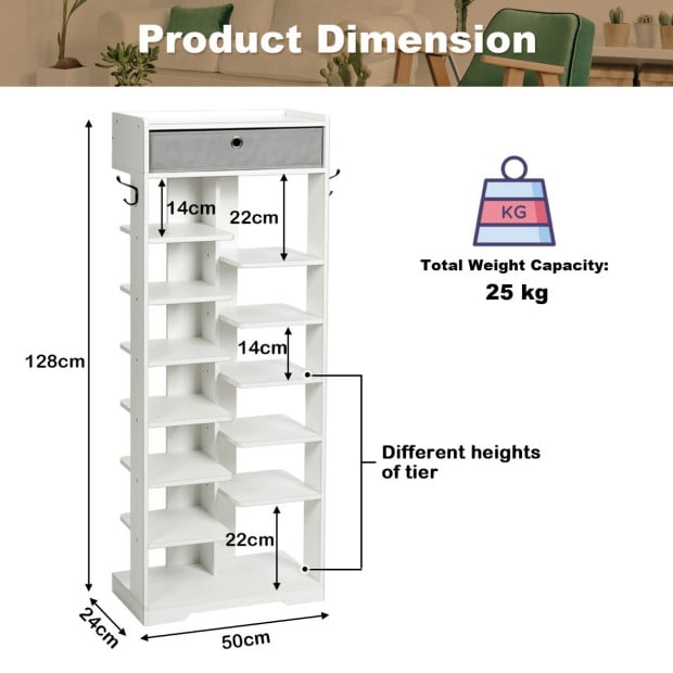 13 tier Vertical Shoe Rack With Removable Drawer