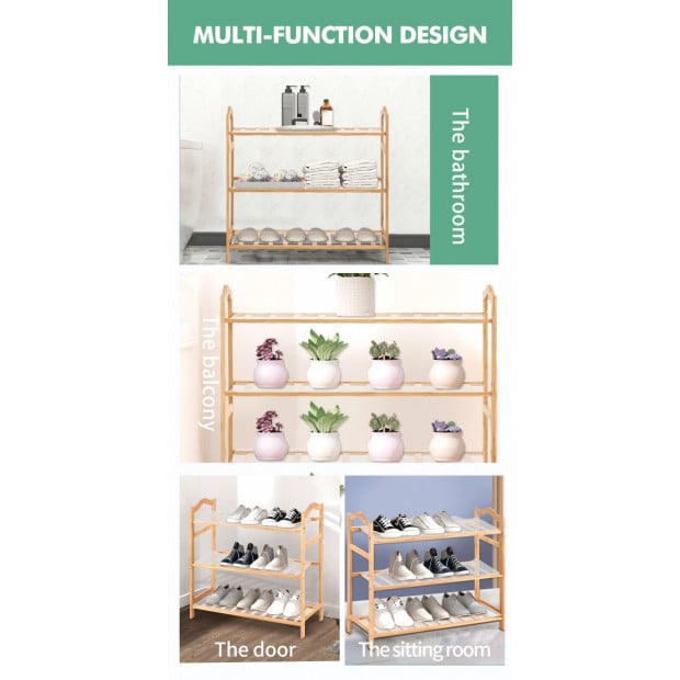 Bamboo Shoe Rack Storage Shelf Stand 3 Tiers Layers 70cm Image 10