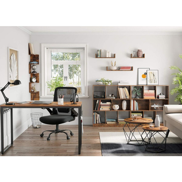 Set Of 2 Side Tables Robust Steel Frame, Rustic Brown And Black