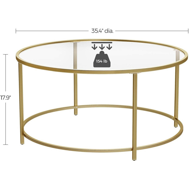 Gold Glass Coffee Table Iron Frame Tempered Glass Top