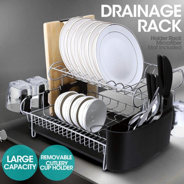 Stainless Steel Kitchen Dish Rack Dishrack Cup Drainer Plate Tray Image 2