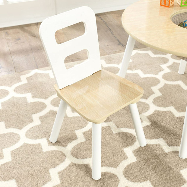 Round Table And 2 Chair Set For Children White Natural