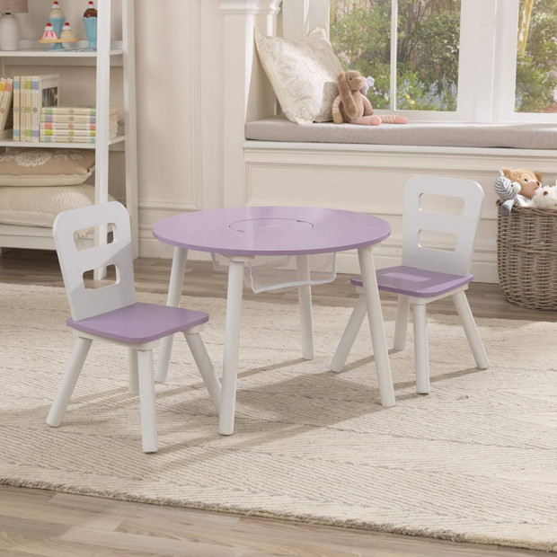 Round Table And 2 Chair Set For Children Lavender