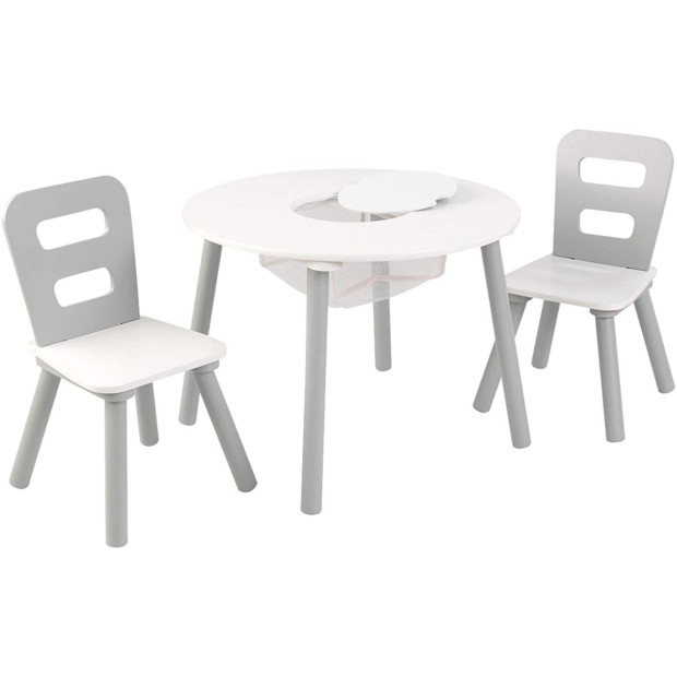 Round Table And 2 Chair Set For Kids Grey