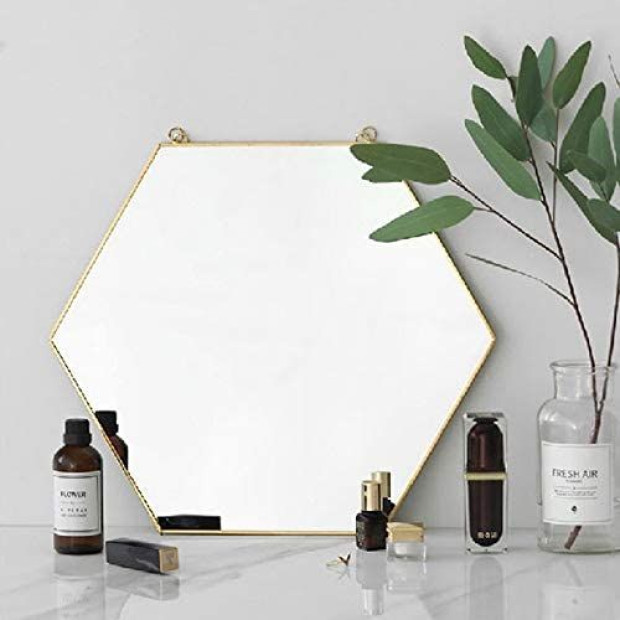 Hexagon Hanging Wall Mirror Decor Gold