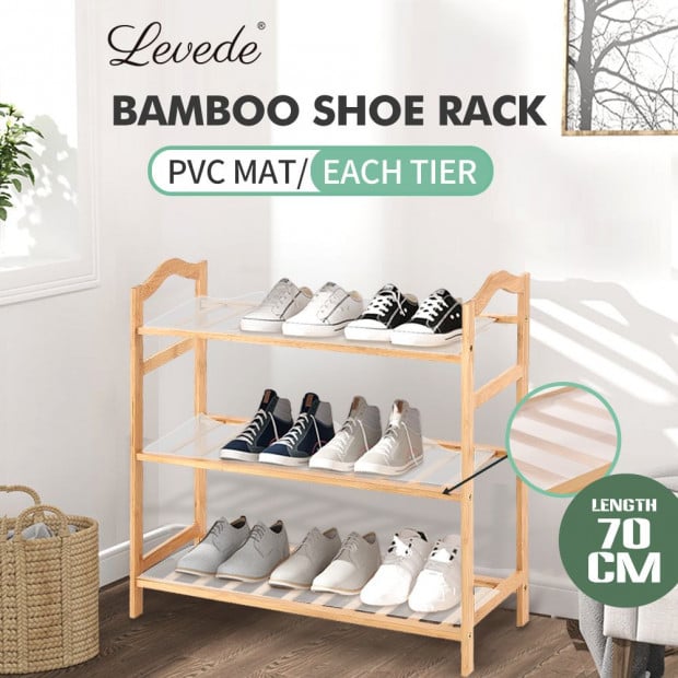 Bamboo Shoe Rack Storage Shelf Stand 3 Tiers Layers 70cm Image 2