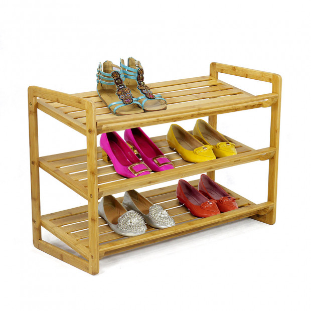 3 Tier Bamboo Stackable Shoe Rack