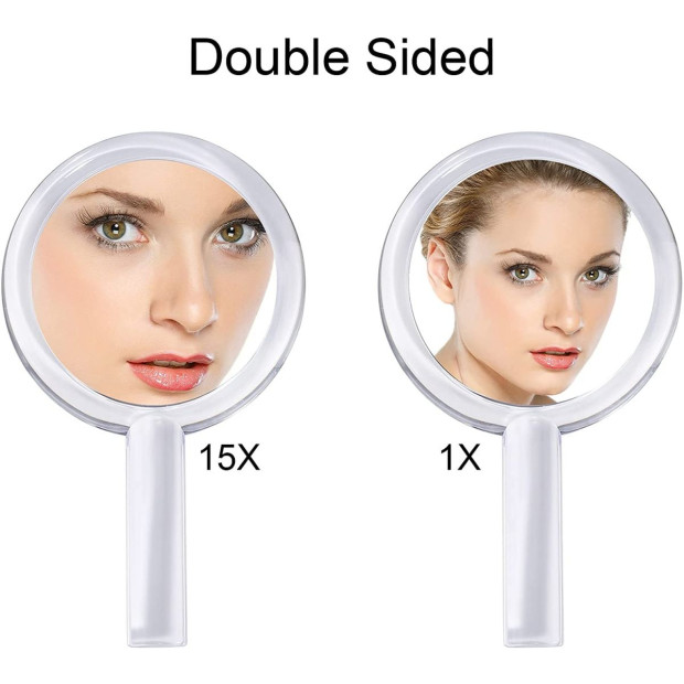 20x Magnifying Hand Mirror Two Sided Use 15cm Silver