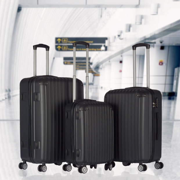 3pc ABS Luggage Suitcase Hard Case Shockproof Travel Set - Black Image 2