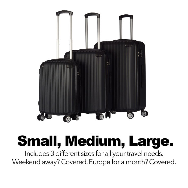 3pc ABS Luggage Suitcase Hard Case Shockproof Travel Set - Black Image 8