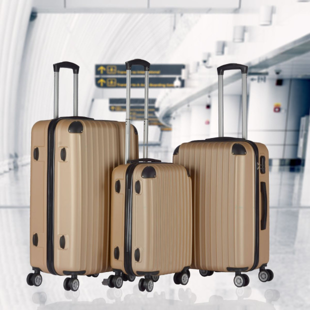 3pc ABS Luggage Suitcase Hard Case Shockproof Travel Set - Gold Image 2